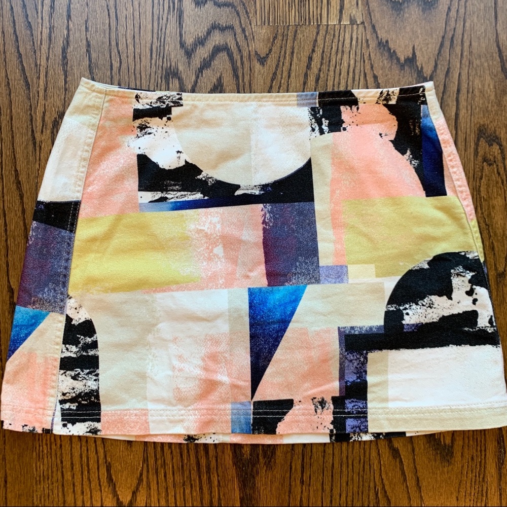BDG white peach and black denim mini skirt